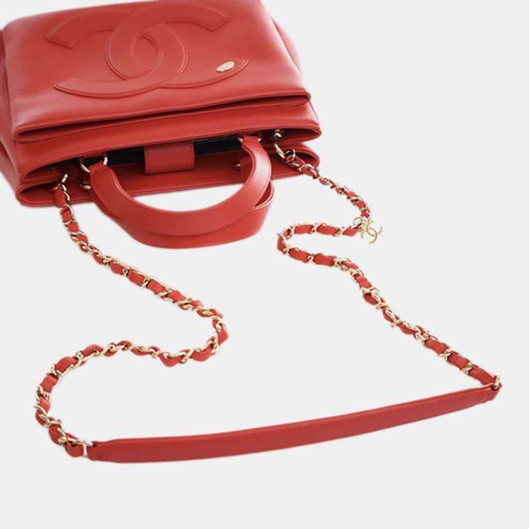 Pre Owned Chanel Red Small Lambskin CC Mania Shopping Tote