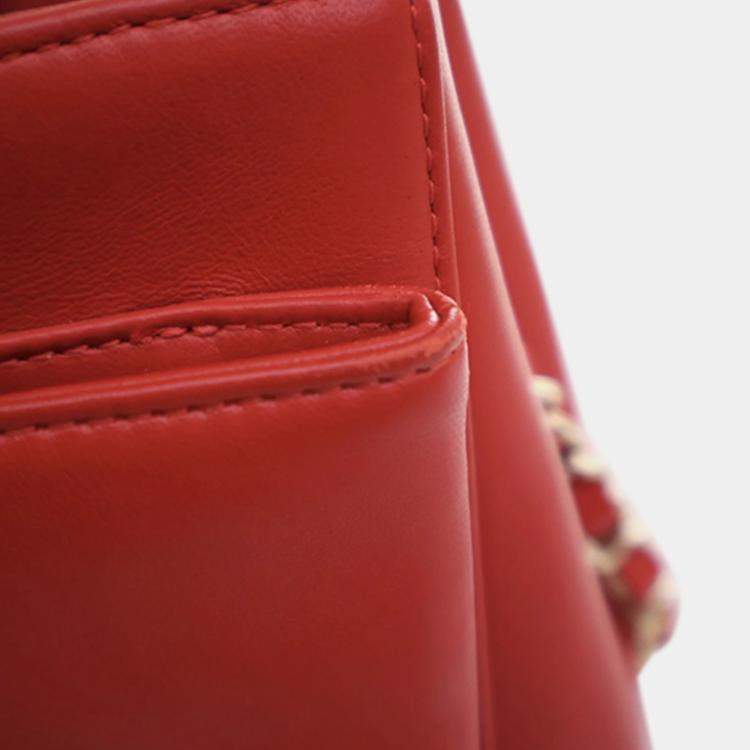 Pre Owned Chanel Red Small Lambskin CC Mania Shopping Tote