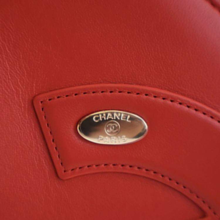 Pre Owned Chanel Red Small Lambskin CC Mania Shopping Tote