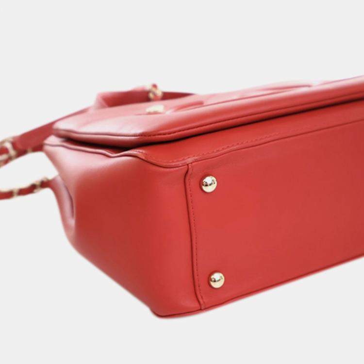 Pre Owned Chanel Red Small Lambskin CC Mania Shopping Tote