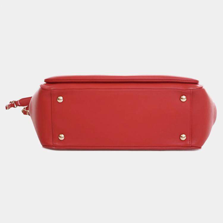 Pre Owned Chanel Red Small Lambskin CC Mania Shopping Tote