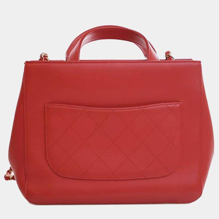 Pre Owned Chanel Red Small Lambskin CC Mania Shopping Tote