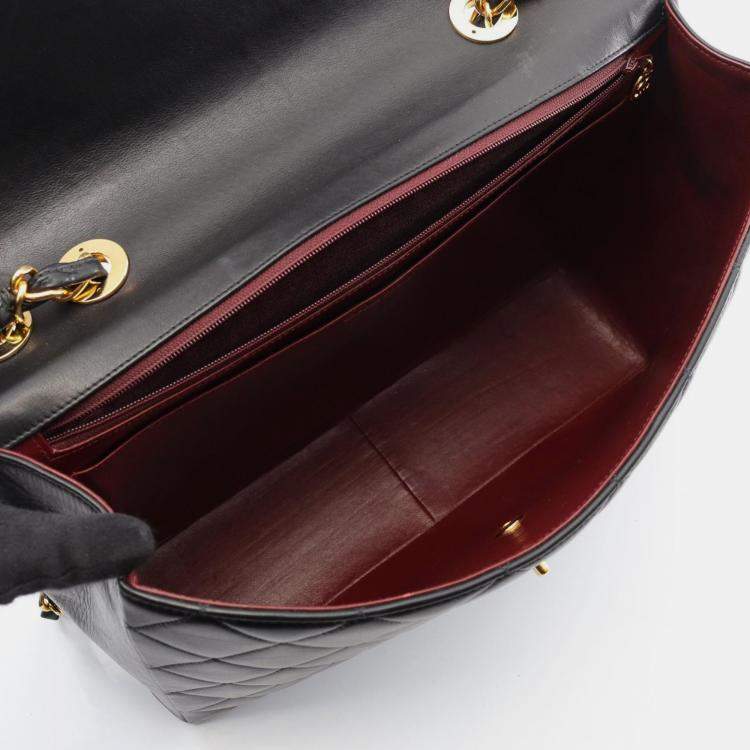 Pre Owned Chanel Vintage CC Maxi Jumbo Black Lambskin Quilted Flap Bag