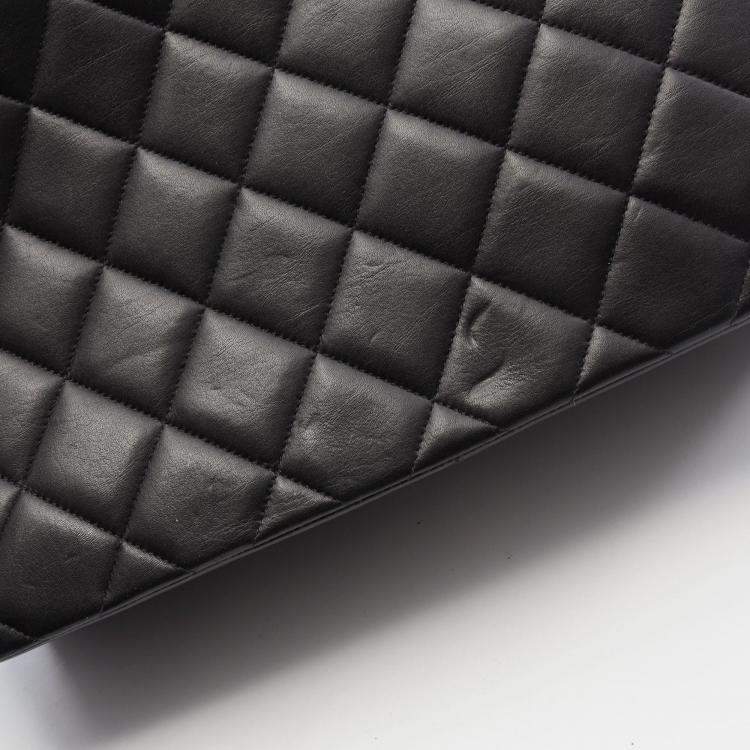 Pre Owned Chanel Vintage CC Maxi Jumbo Black Lambskin Quilted Flap Bag
