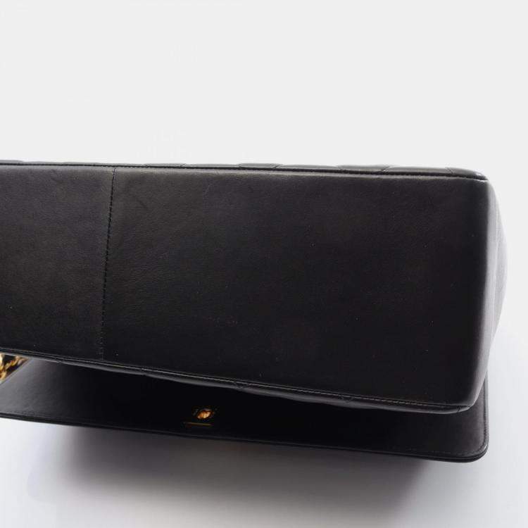 Pre Owned Chanel Vintage CC Maxi Jumbo Black Lambskin Quilted Flap Bag