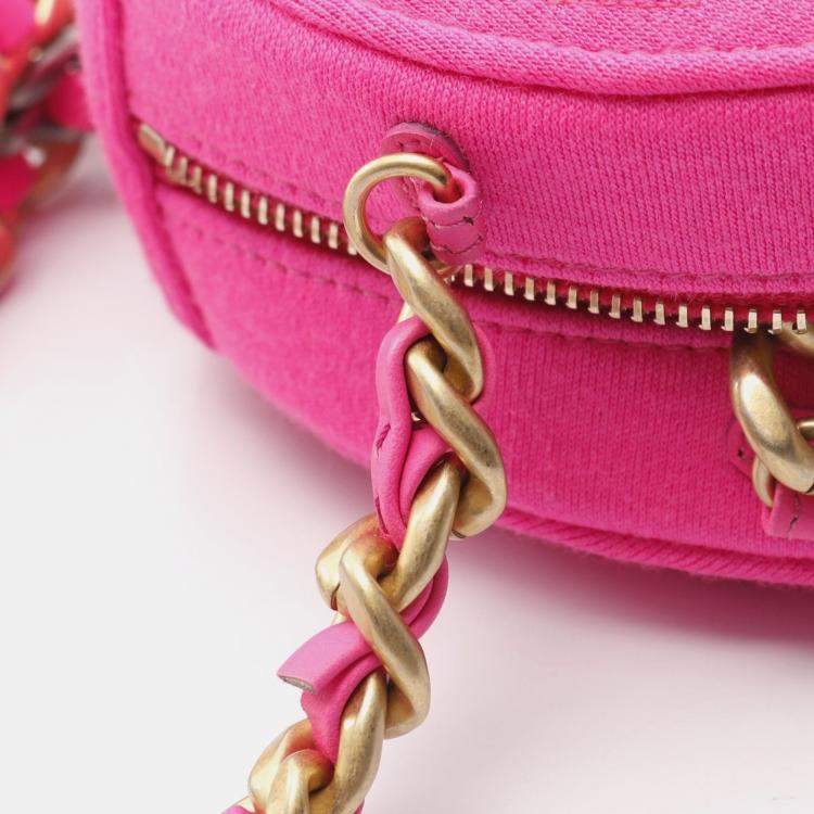 Pre Owned Chanel 19 Pink Jersey Round Clutch on Chain Shoulder Bag