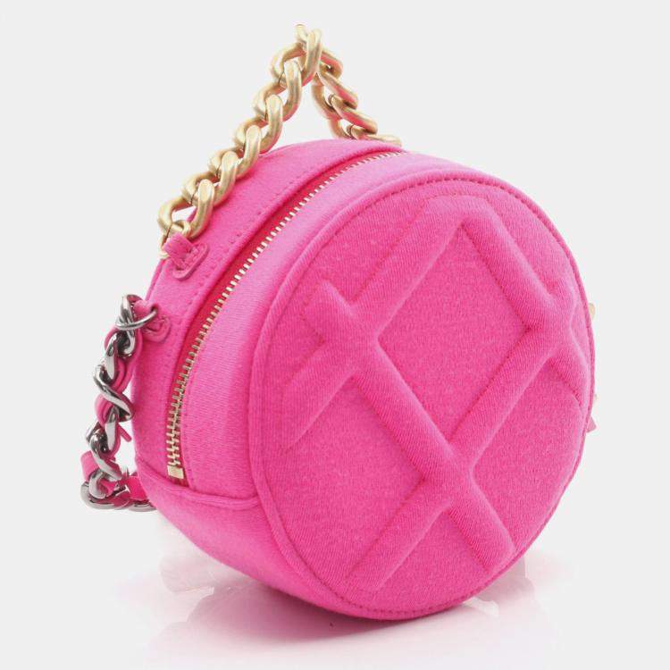 Pre Owned Chanel 19 Pink Jersey Round Clutch on Chain Shoulder Bag