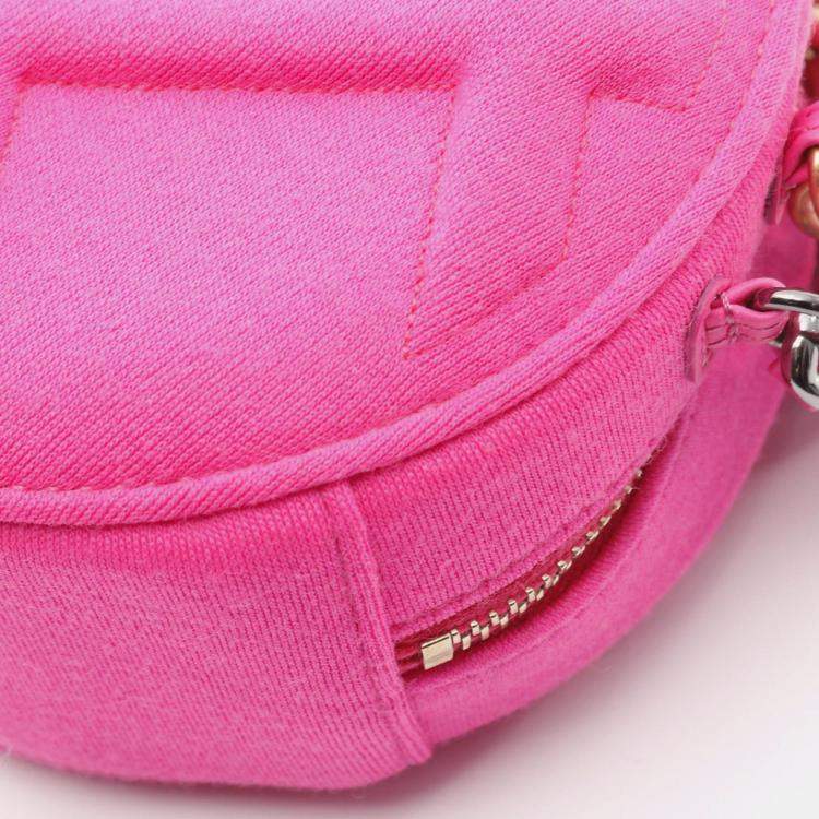 Pre Owned Chanel 19 Pink Jersey Round Clutch on Chain Shoulder Bag