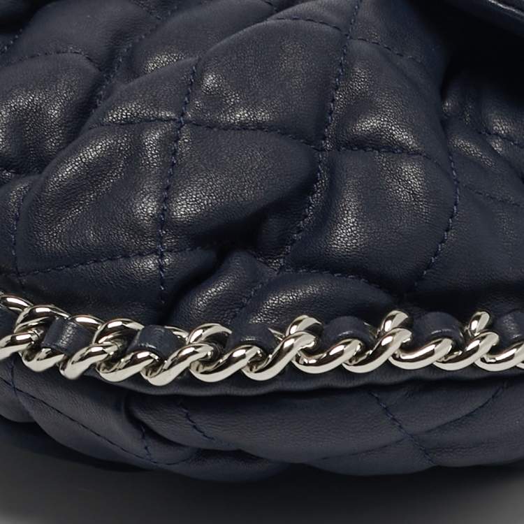 Pre Owned Chanel Chain Around Navy Blue Quilted Leather Bag