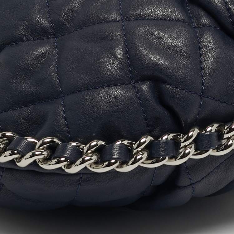 Pre Owned Chanel Chain Around Navy Blue Quilted Leather Bag