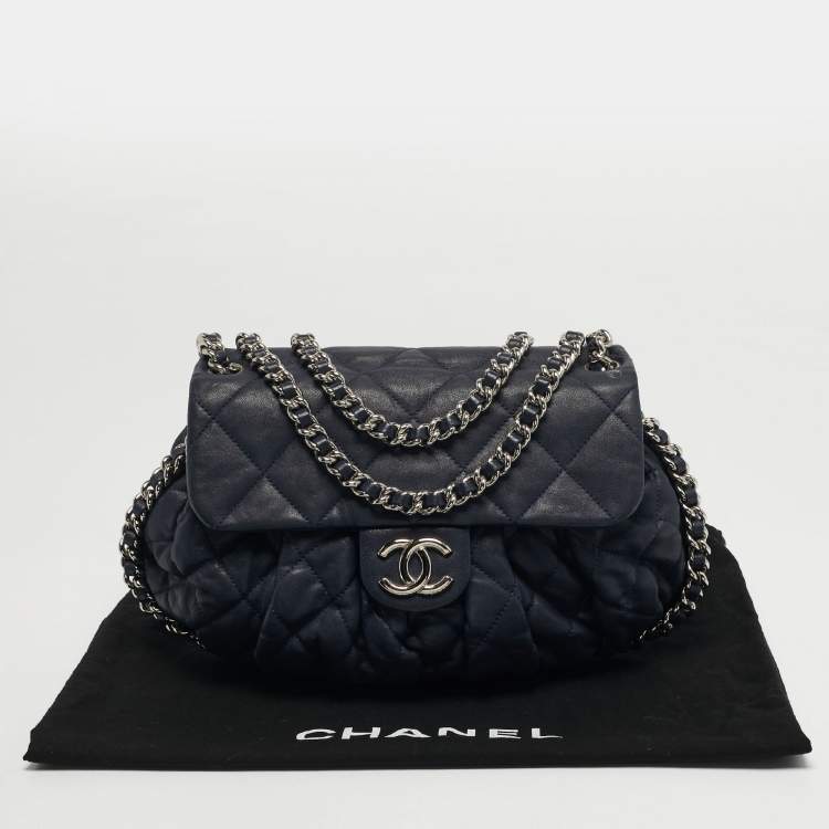 Pre Owned Chanel Chain Around Navy Blue Quilted Leather Bag