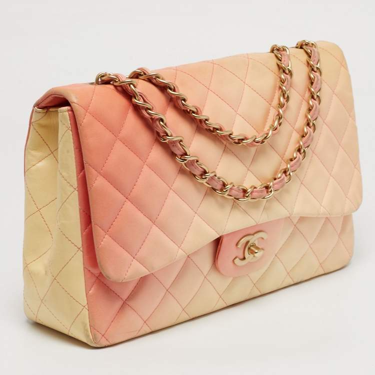 Pre Owned Chanel Classic Single Flap Jumbo Ombre Orange Quilted Leather Flap Bag