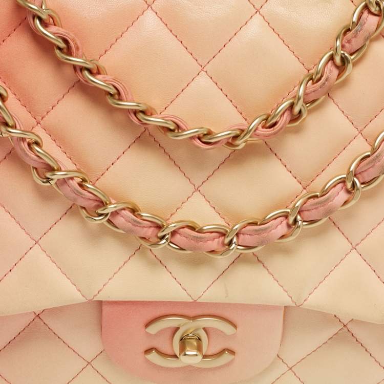 Pre Owned Chanel Classic Single Flap Jumbo Ombre Orange Quilted Leather Flap Bag