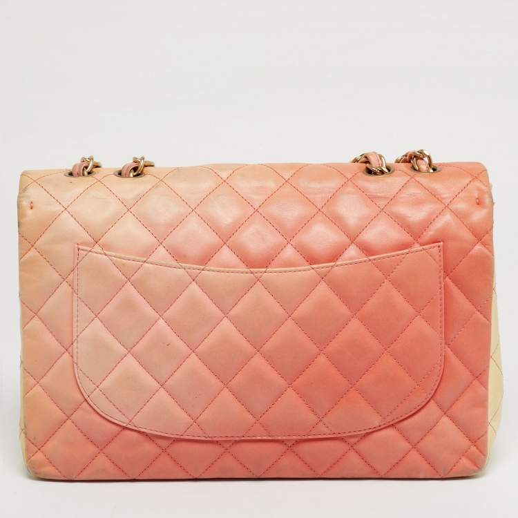 Pre Owned Chanel Classic Single Flap Jumbo Ombre Orange Quilted Leather Flap Bag