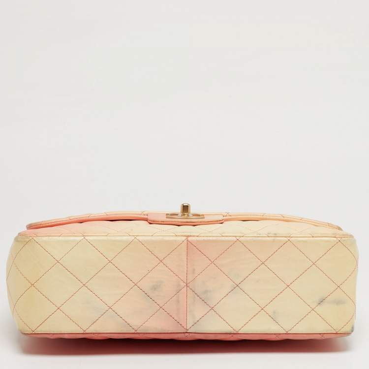 Pre Owned Chanel Classic Single Flap Jumbo Ombre Orange Quilted Leather Flap Bag