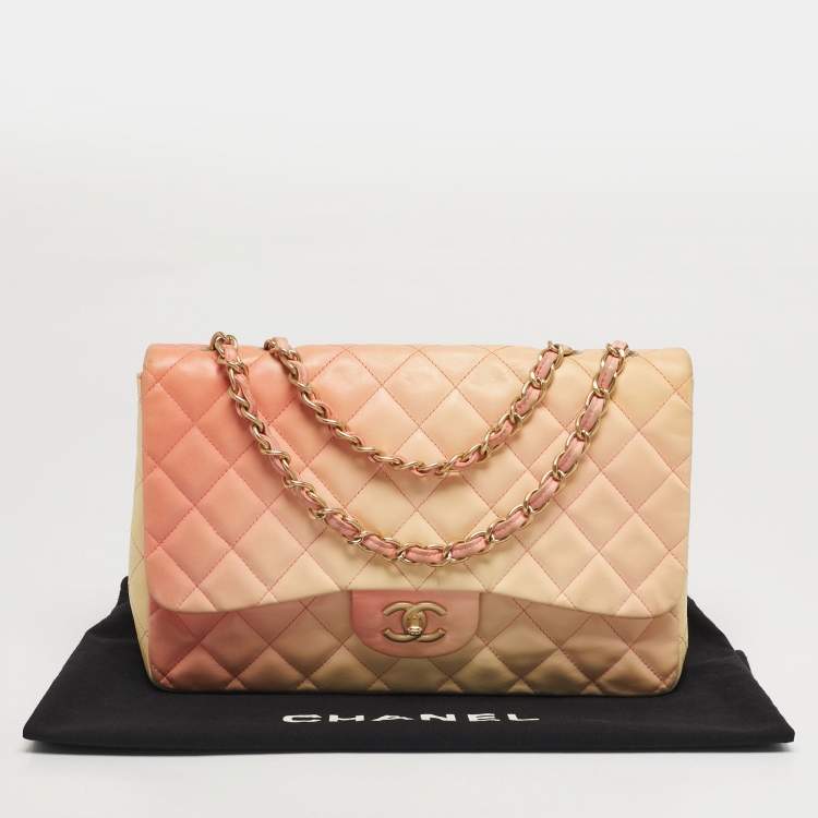 Pre Owned Chanel Classic Single Flap Jumbo Ombre Orange Quilted Leather Flap Bag