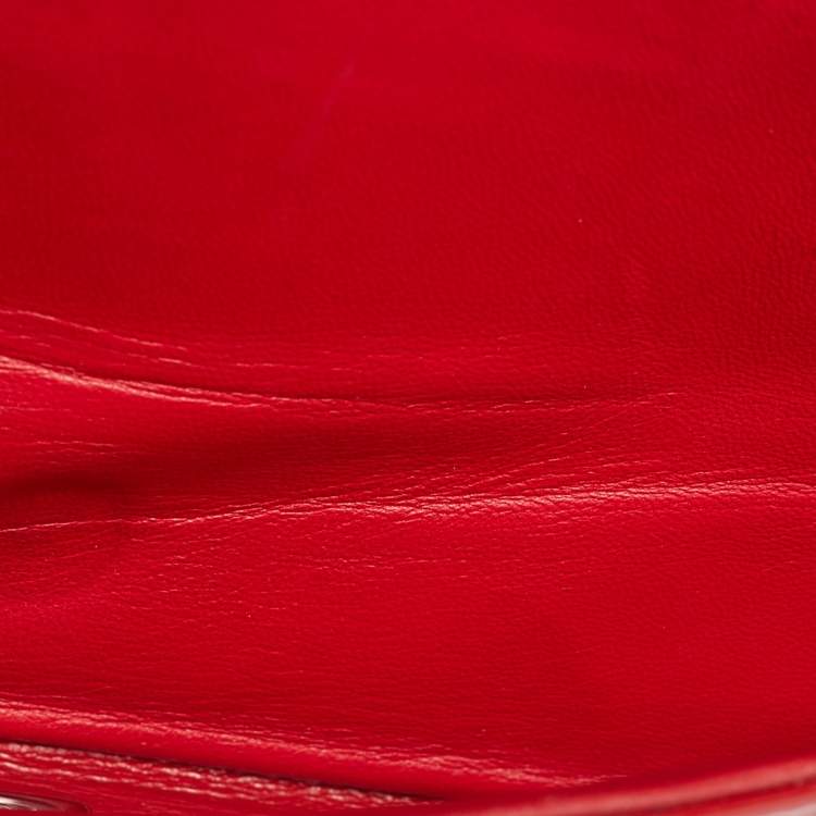 Pre Owned Chanel Classic Double Medium Red Quilted Patent Leather Flap Bag