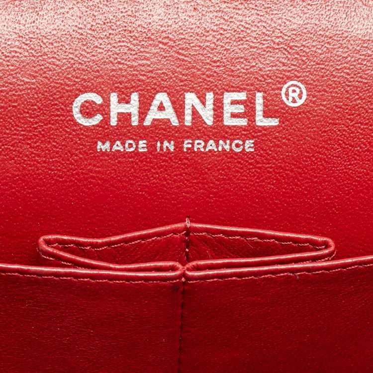 Pre Owned Chanel Classic Double Medium Red Quilted Patent Leather Flap Bag
