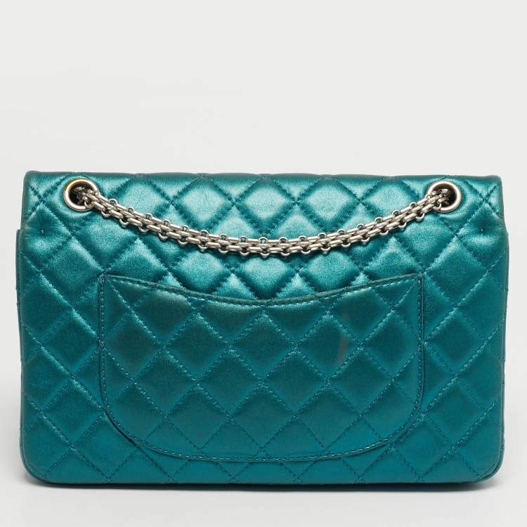 Pre Owned Chanel Reissue 2.55 226 Green Shimmering Leather Flap Bag
