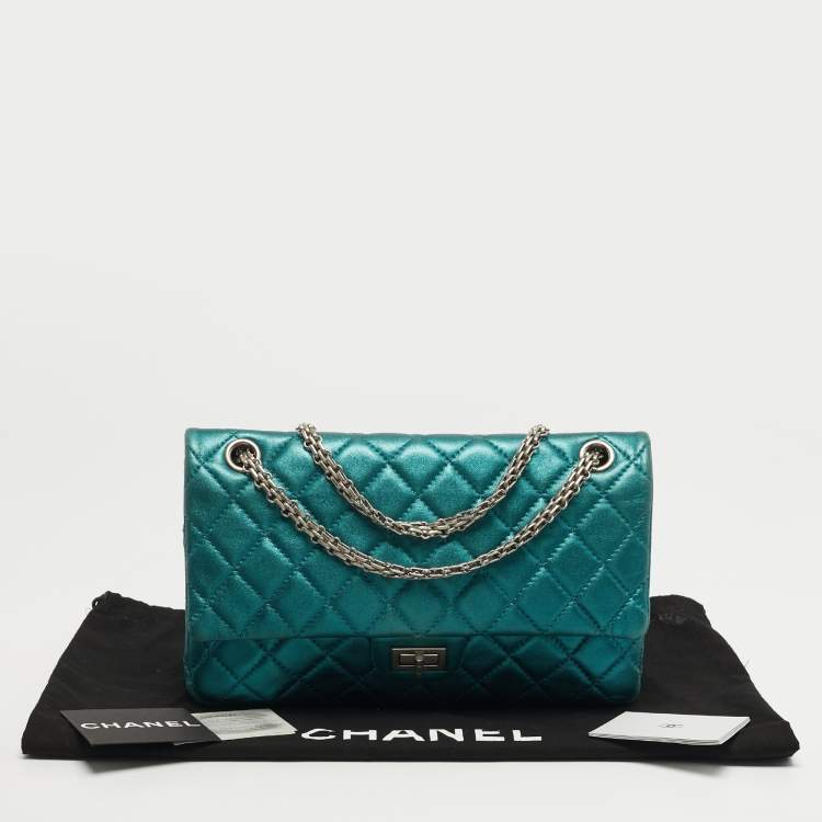 Pre Owned Chanel Reissue 2.55 226 Green Shimmering Leather Flap Bag