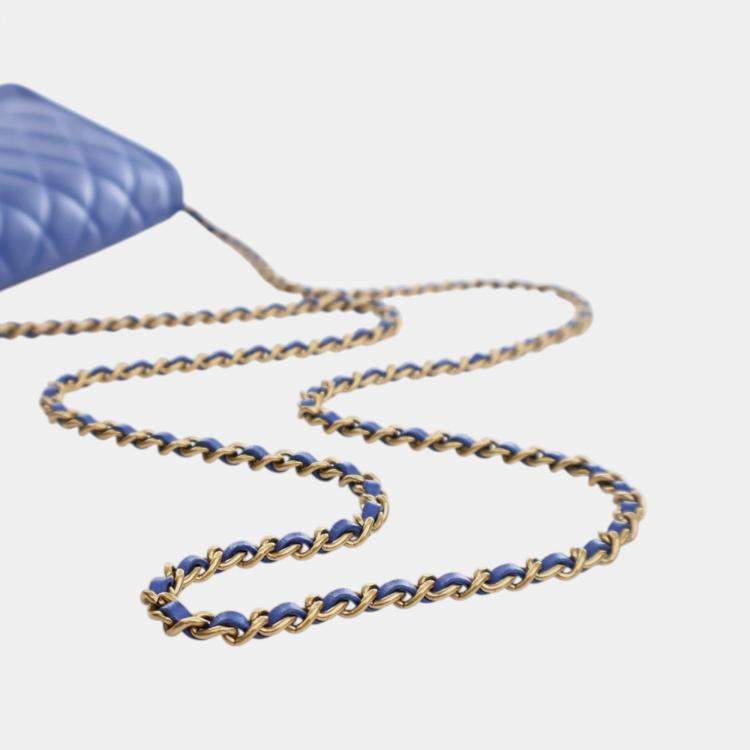 Pre Owned Chanel Blue Quilted Lambskin Boy Wallet On Chain