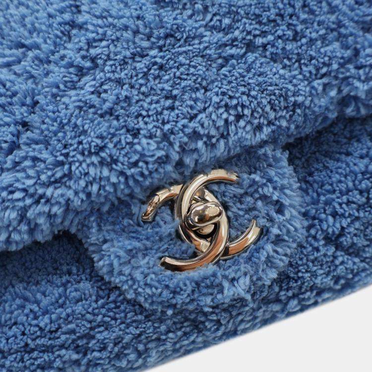 Pre Owned Chanel Blue Medium Quilted Terry Cloth Coco Beach Flap