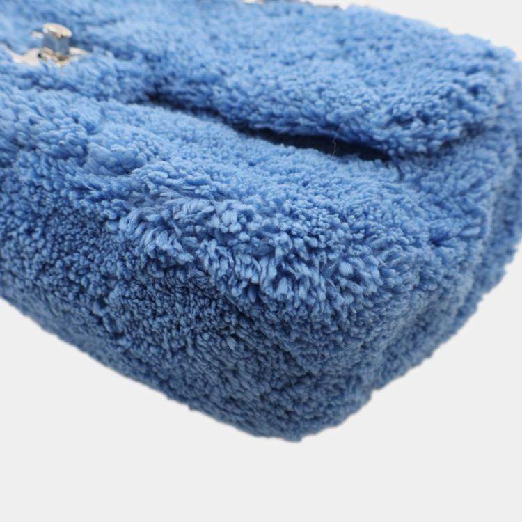 Pre Owned Chanel Blue Medium Quilted Terry Cloth Coco Beach Flap