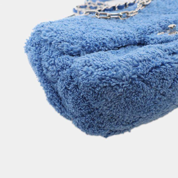 Pre Owned Chanel Blue Medium Quilted Terry Cloth Coco Beach Flap
