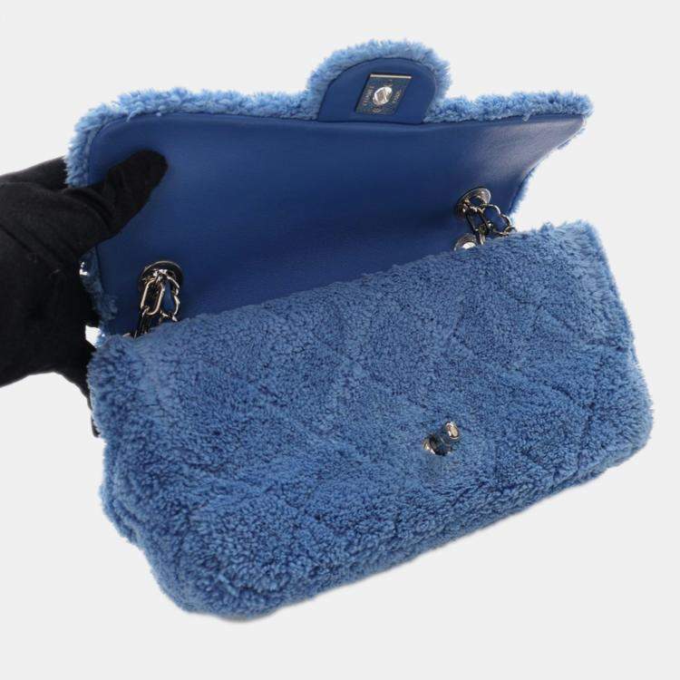 Pre Owned Chanel Blue Medium Quilted Terry Cloth Coco Beach Flap