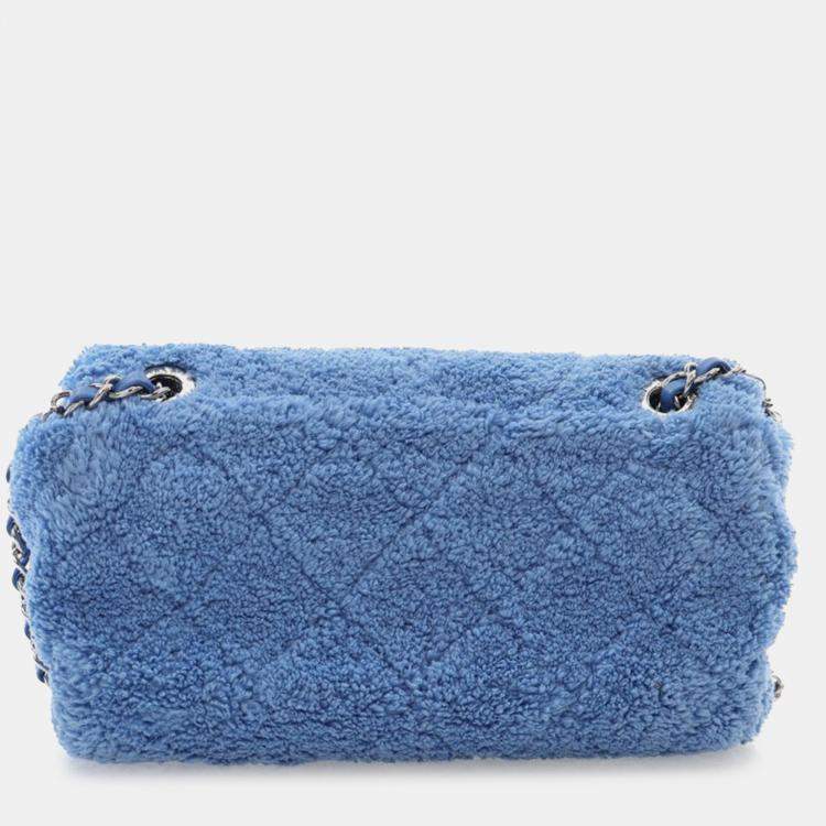 Pre Owned Chanel Blue Medium Quilted Terry Cloth Coco Beach Flap