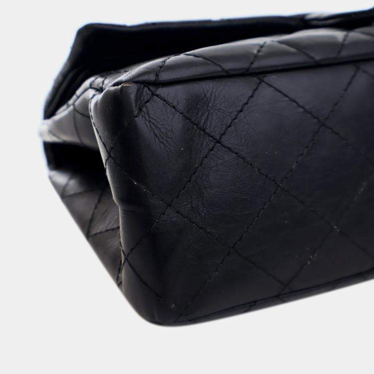 Pre Owned Chanel Black Reissue 2.55 Aged Calfskin Double Flap 227