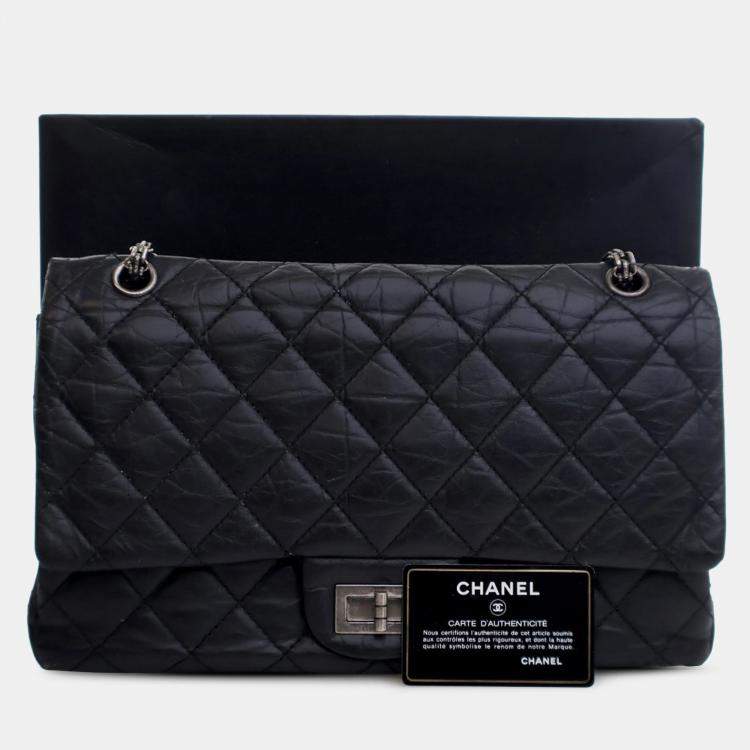 Pre Owned Chanel Black Reissue 2.55 Aged Calfskin Double Flap 227