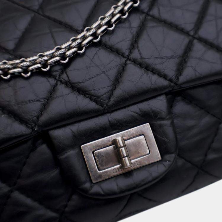 Pre Owned Chanel Black Reissue 2.55 Aged Calfskin Double Flap 227