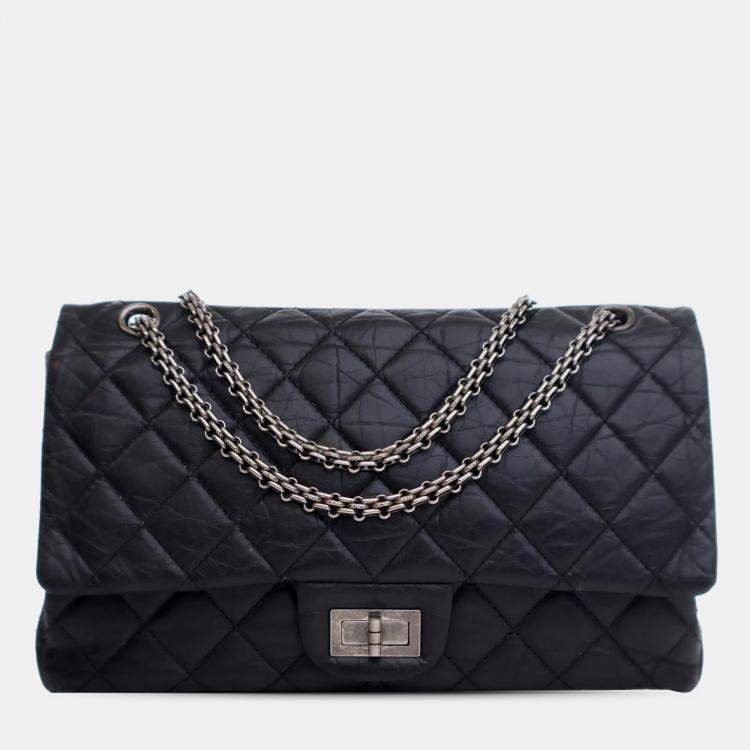 Pre Owned Chanel Black Reissue 2.55 Aged Calfskin Double Flap 227