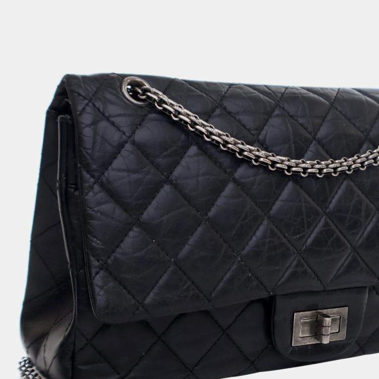 Pre Owned Chanel Black Reissue 2.55 Aged Calfskin Double Flap 227