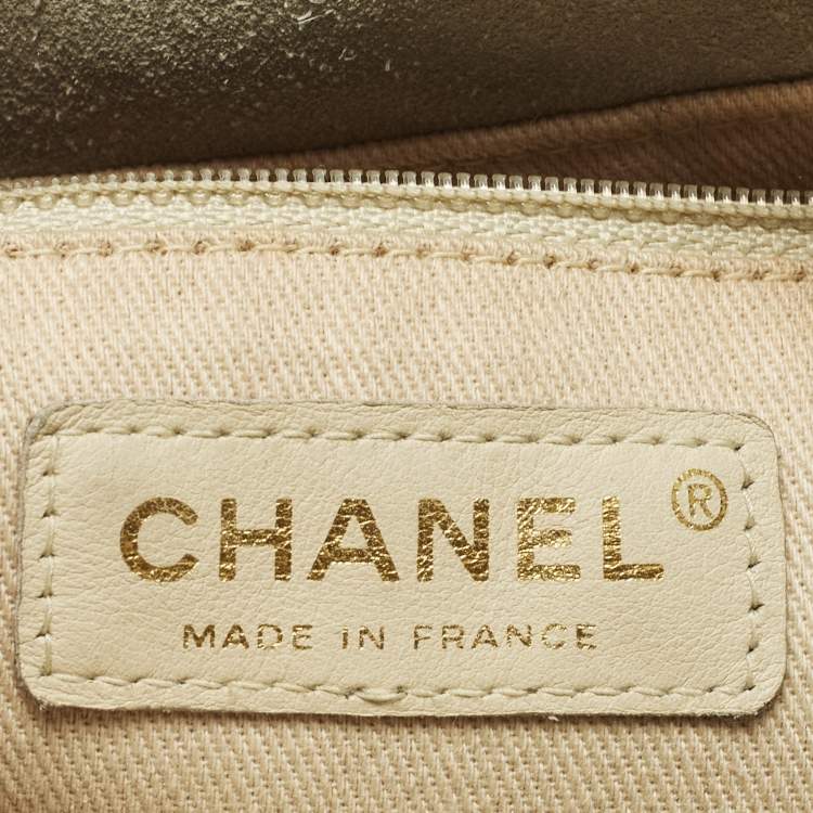 Pre Owned Chanel Camelia Light Green/Mustard Patent Leather and Suede Tote