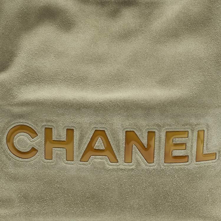 Pre Owned Chanel Camelia Light Green/Mustard Patent Leather and Suede Tote