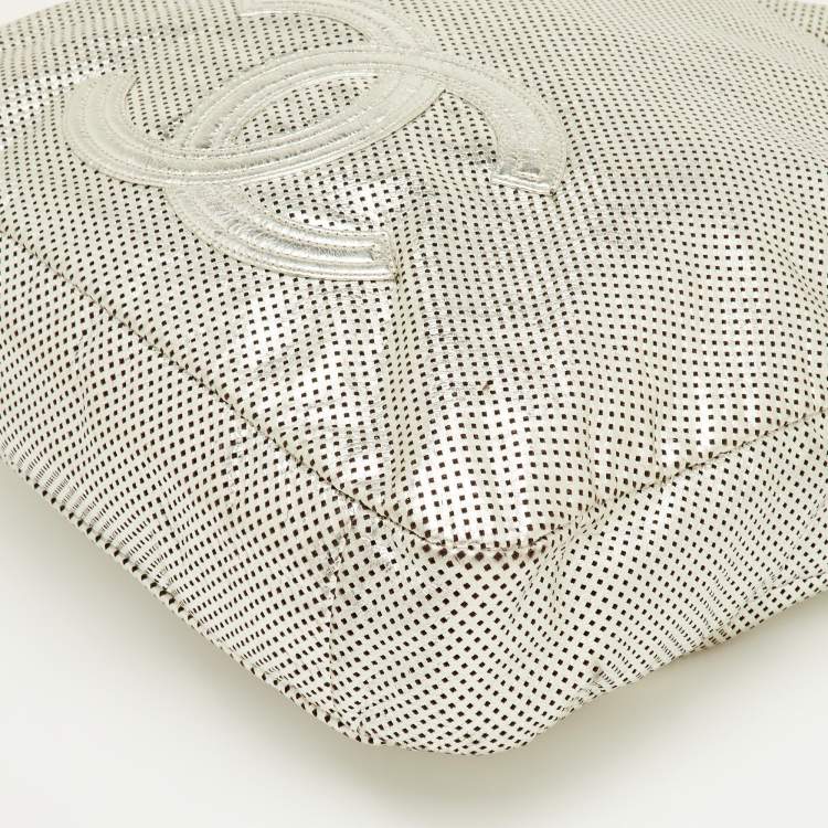 Pre Owned Chanel Rodeo Drive XL Metallic Silver Perforated Leather Bag