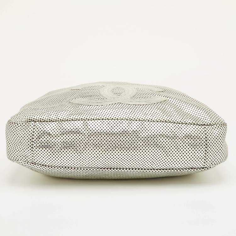 Pre Owned Chanel Rodeo Drive XL Metallic Silver Perforated Leather Bag