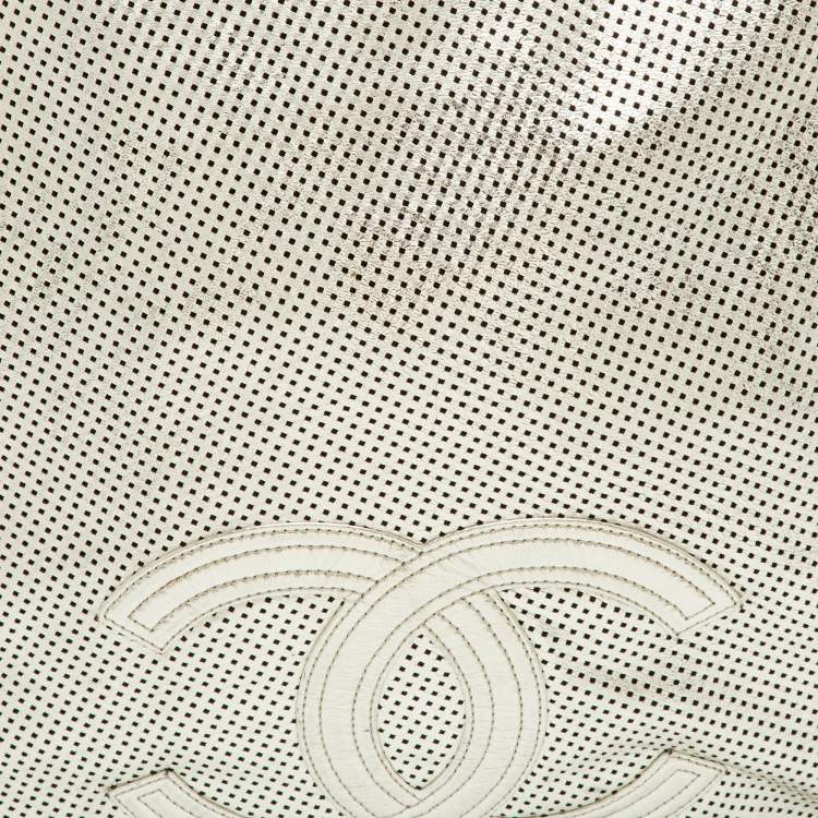 Pre Owned Chanel Rodeo Drive XL Metallic Silver Perforated Leather Bag