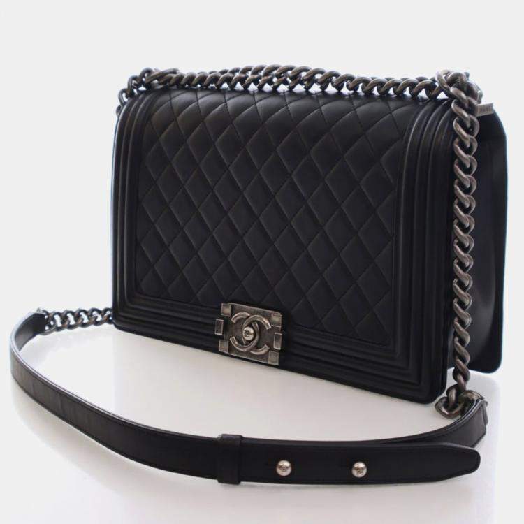 Pre Owned Chanel Large Lambskin Boy Bag