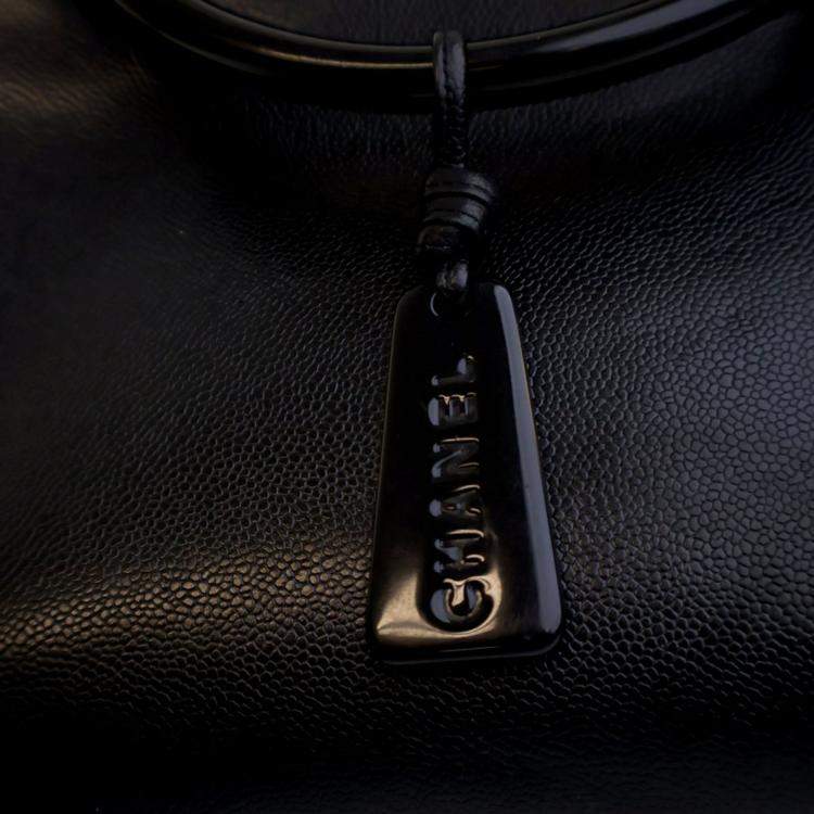 Pre Owned Chanel Vintage Medium Black Caviar Resin Top Handle Bag