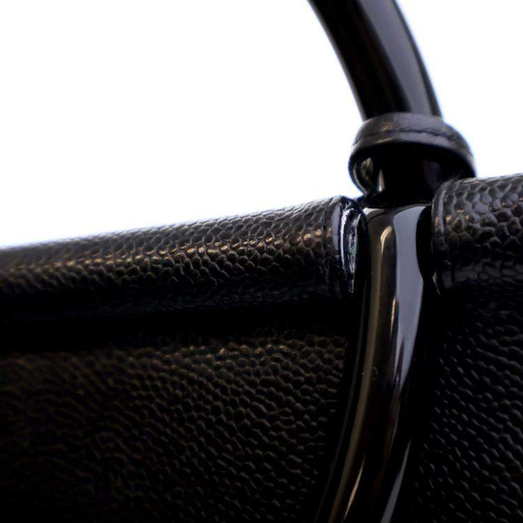 Pre Owned Chanel Vintage Medium Black Caviar Resin Top Handle Bag