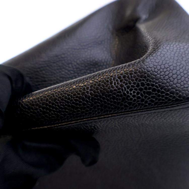 Pre Owned Chanel Vintage Medium Black Caviar Resin Top Handle Bag