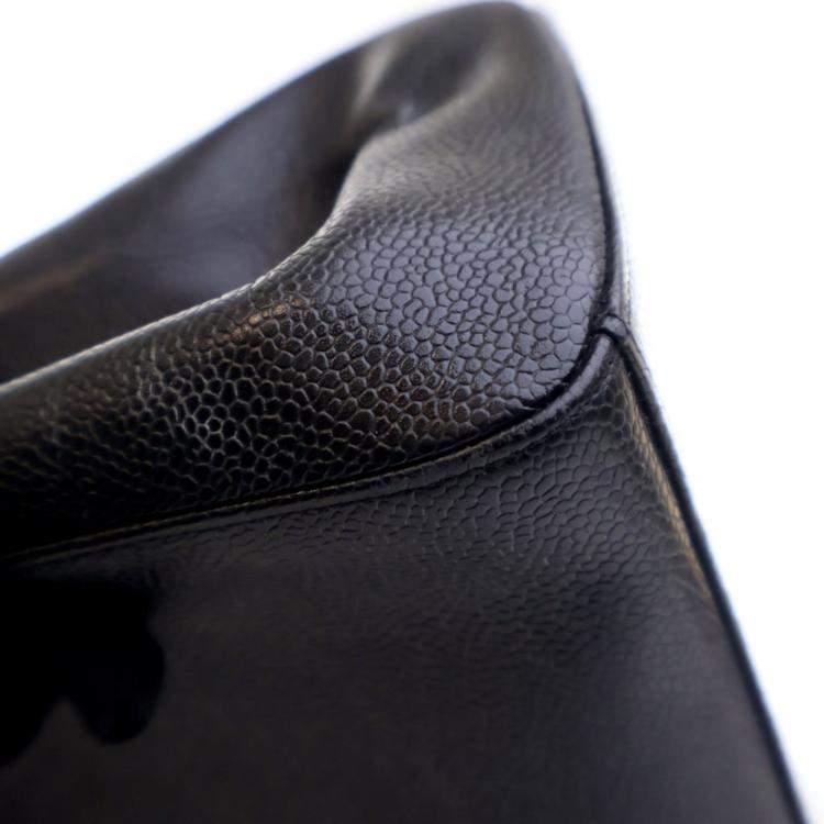 Pre Owned Chanel Vintage Medium Black Caviar Resin Top Handle Bag