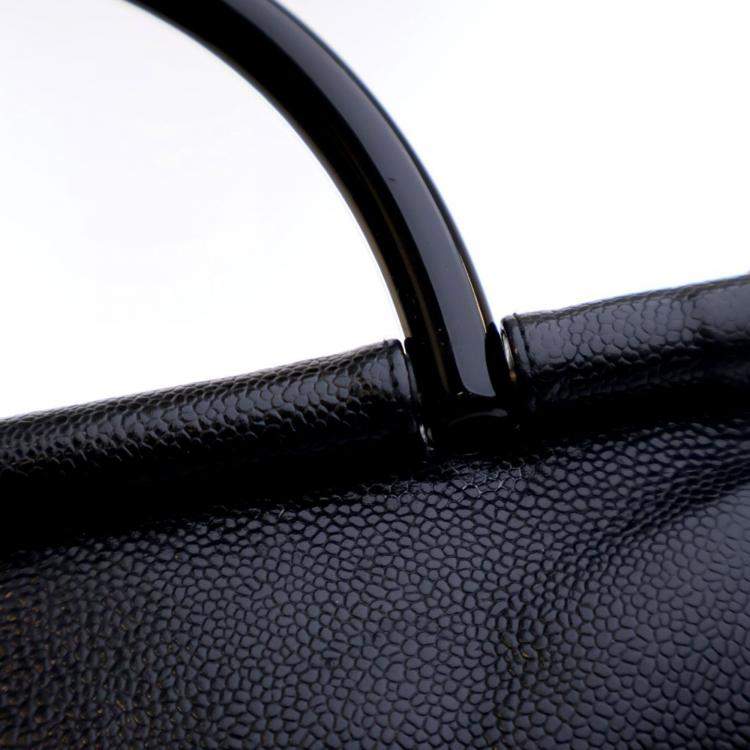 Pre Owned Chanel Vintage Medium Black Caviar Resin Top Handle Bag