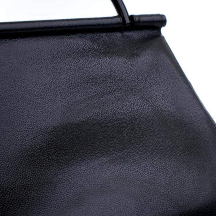 Pre Owned Chanel Vintage Medium Black Caviar Resin Top Handle Bag