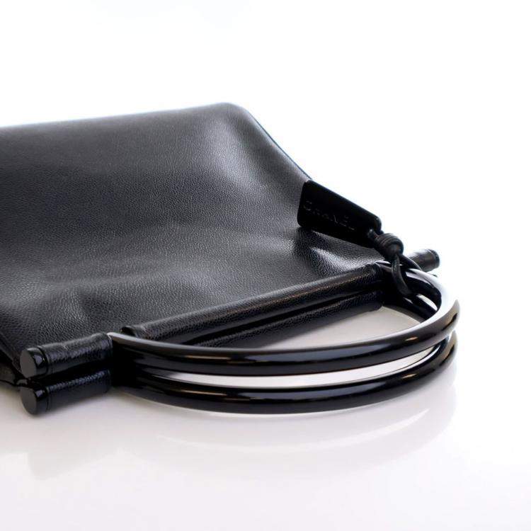 Pre Owned Chanel Vintage Medium Black Caviar Resin Top Handle Bag