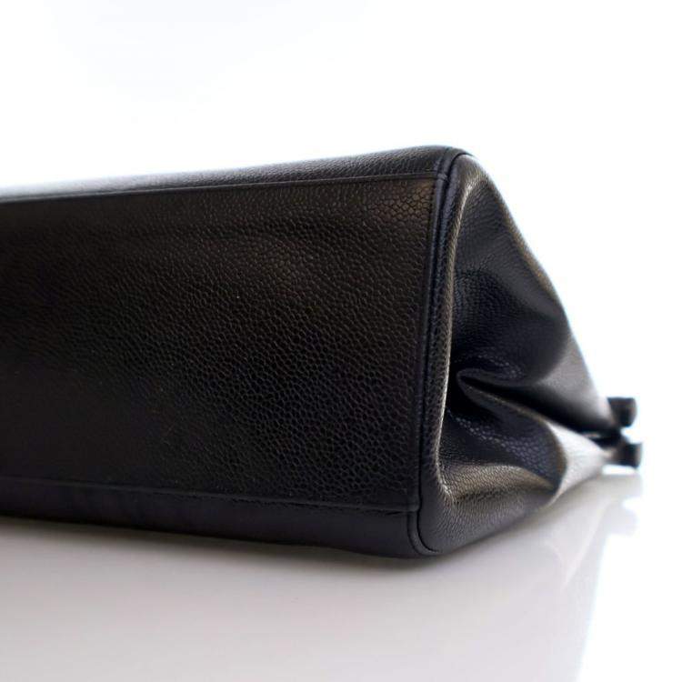 Pre Owned Chanel Vintage Medium Black Caviar Resin Top Handle Bag