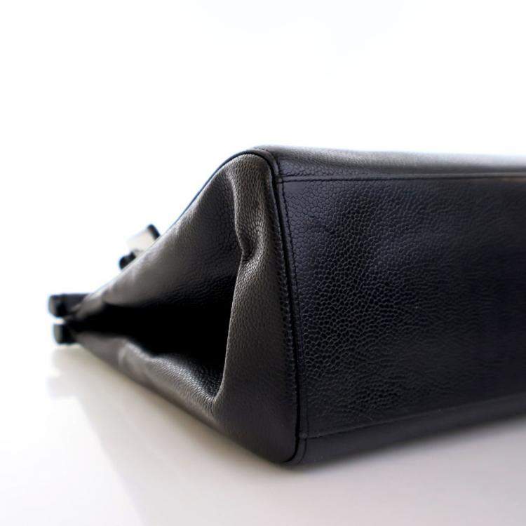 Pre Owned Chanel Vintage Medium Black Caviar Resin Top Handle Bag